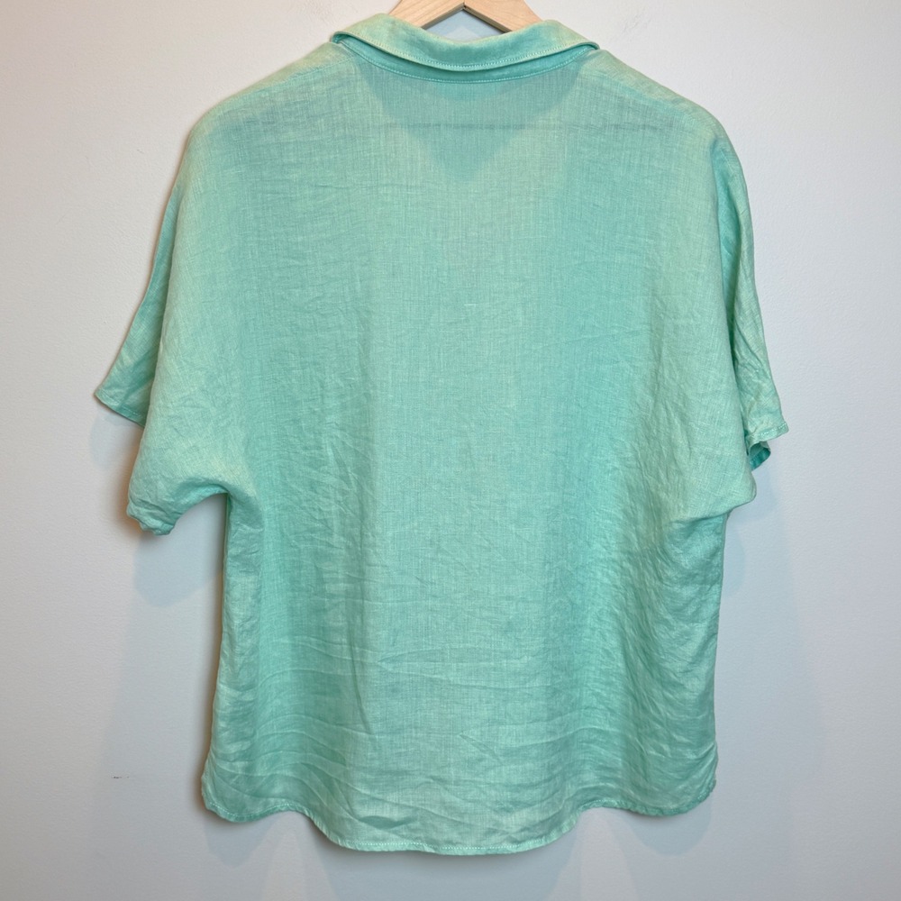 Garnet Hill 14 100% Linen Dolman Sleeve Button Down Shirt Top Seafoam Green - Picture 2 of 9